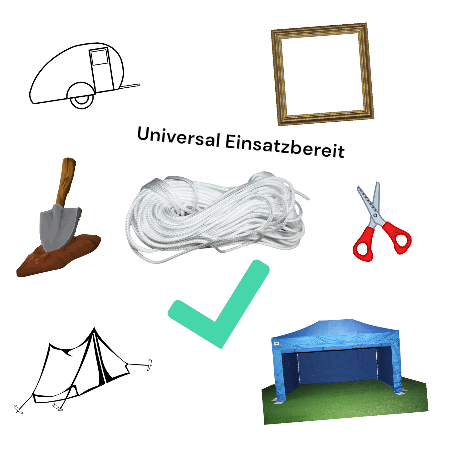 Kordelband in Weiß Universelle Schnur für Camping Elastisch und Reißfest bis 30 kg