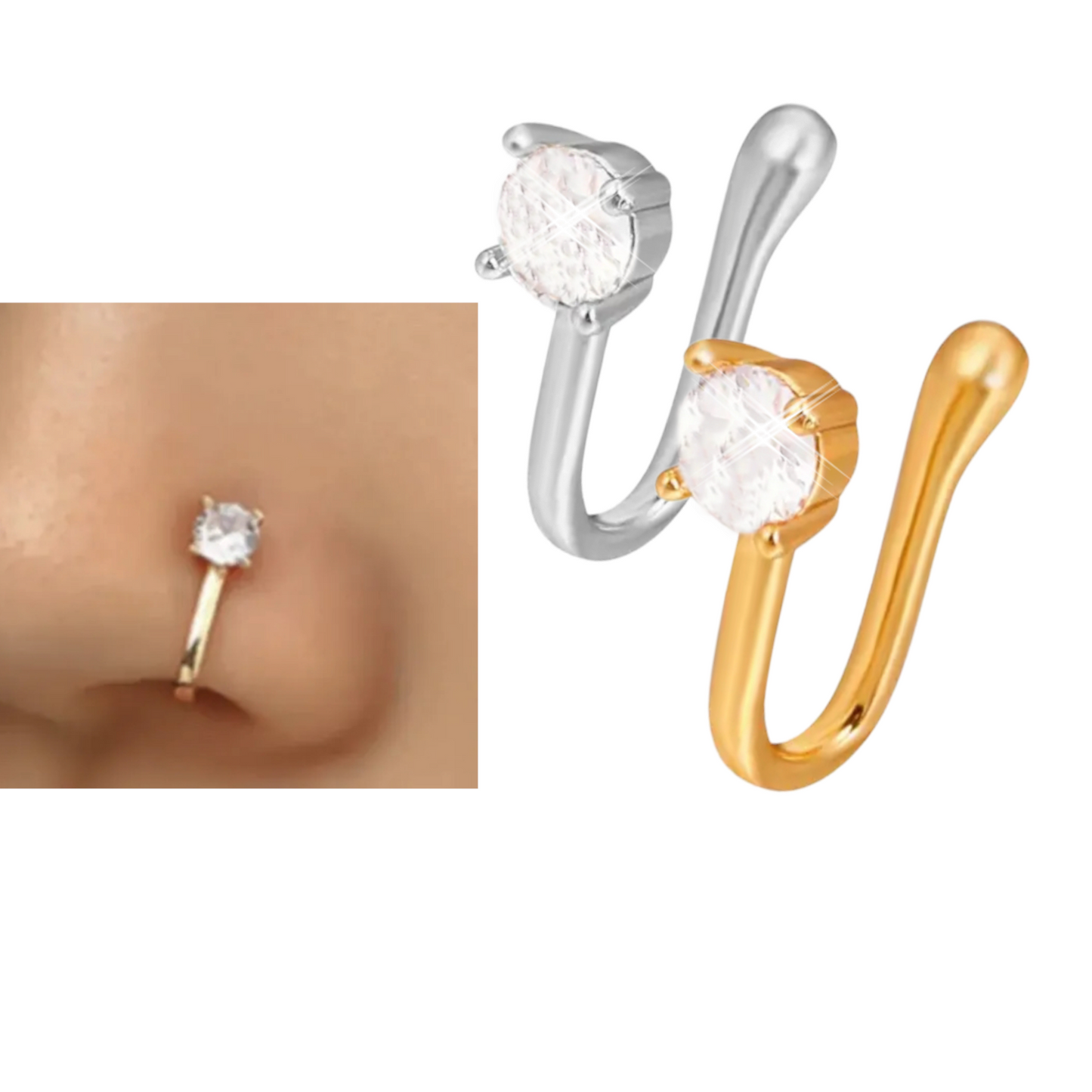 Fake Piercing Nase mit Stein Gold Nasenstecker