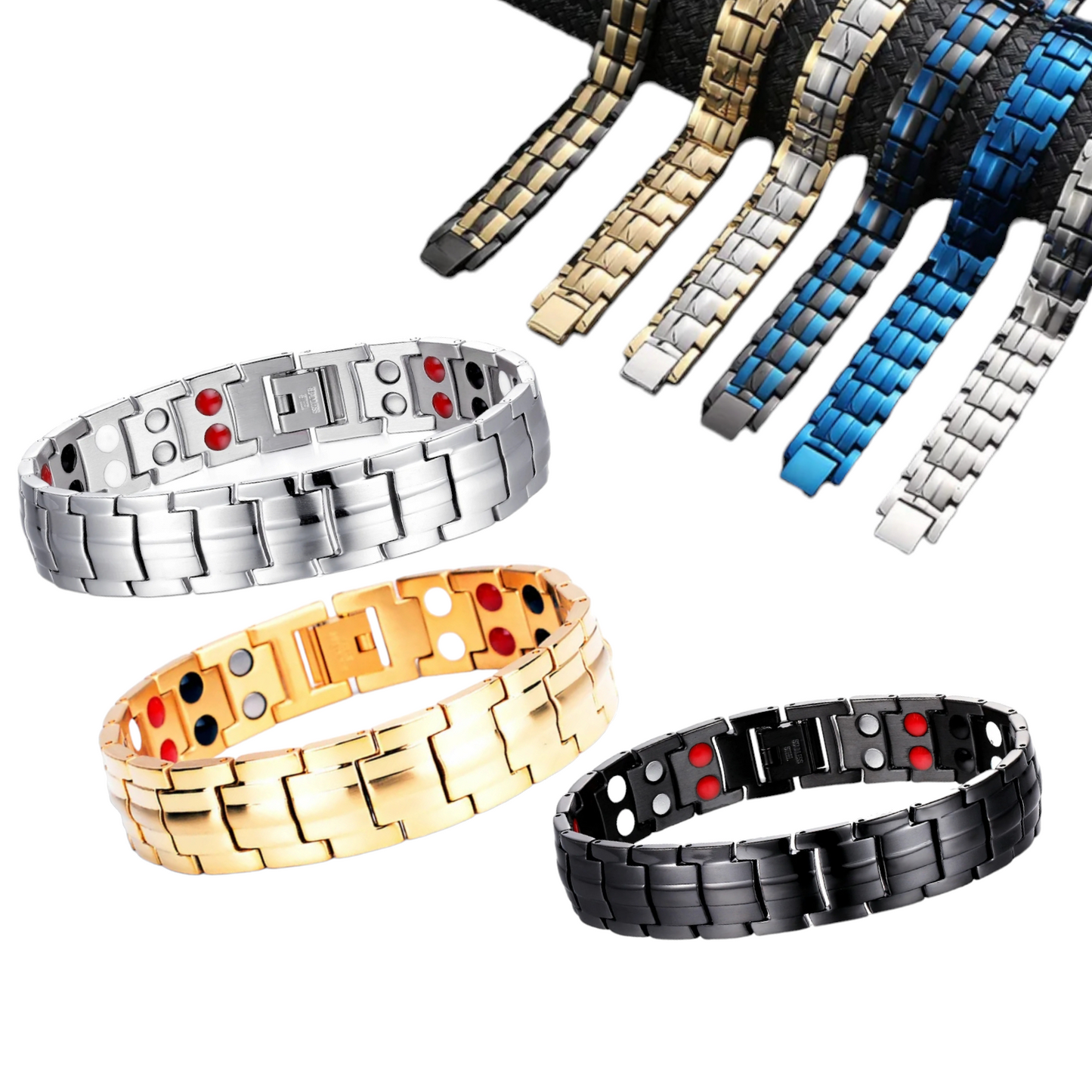 Herren Armband Magnetarmband Magnetfeld Silber Schwarz Gold