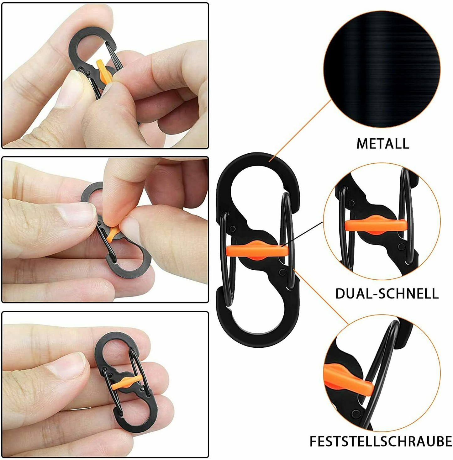 Mini Karabiner Karabinerhaken MicroLock S-Biner Doppelkarabiner klein DE