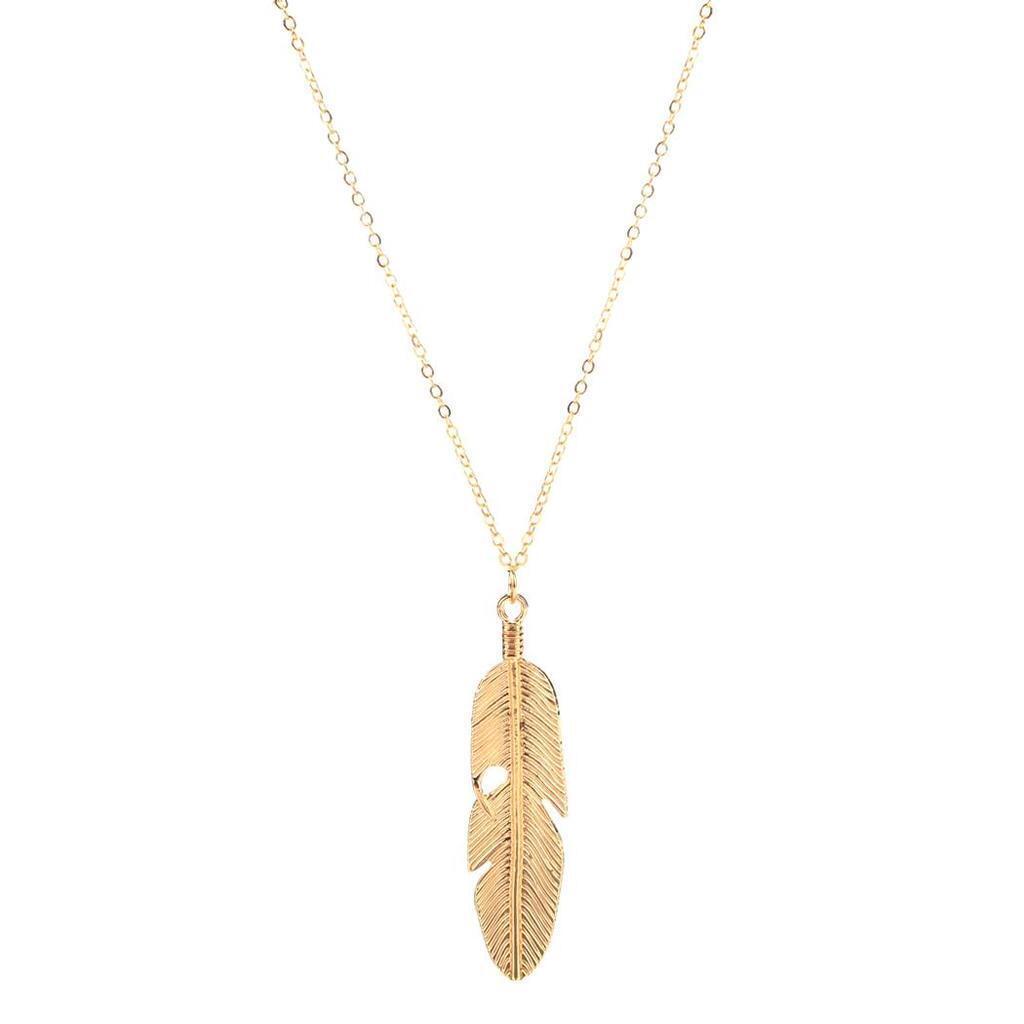 Damen Feder Halskette Lang Silber Gold Feder Anhänger Kette Lange