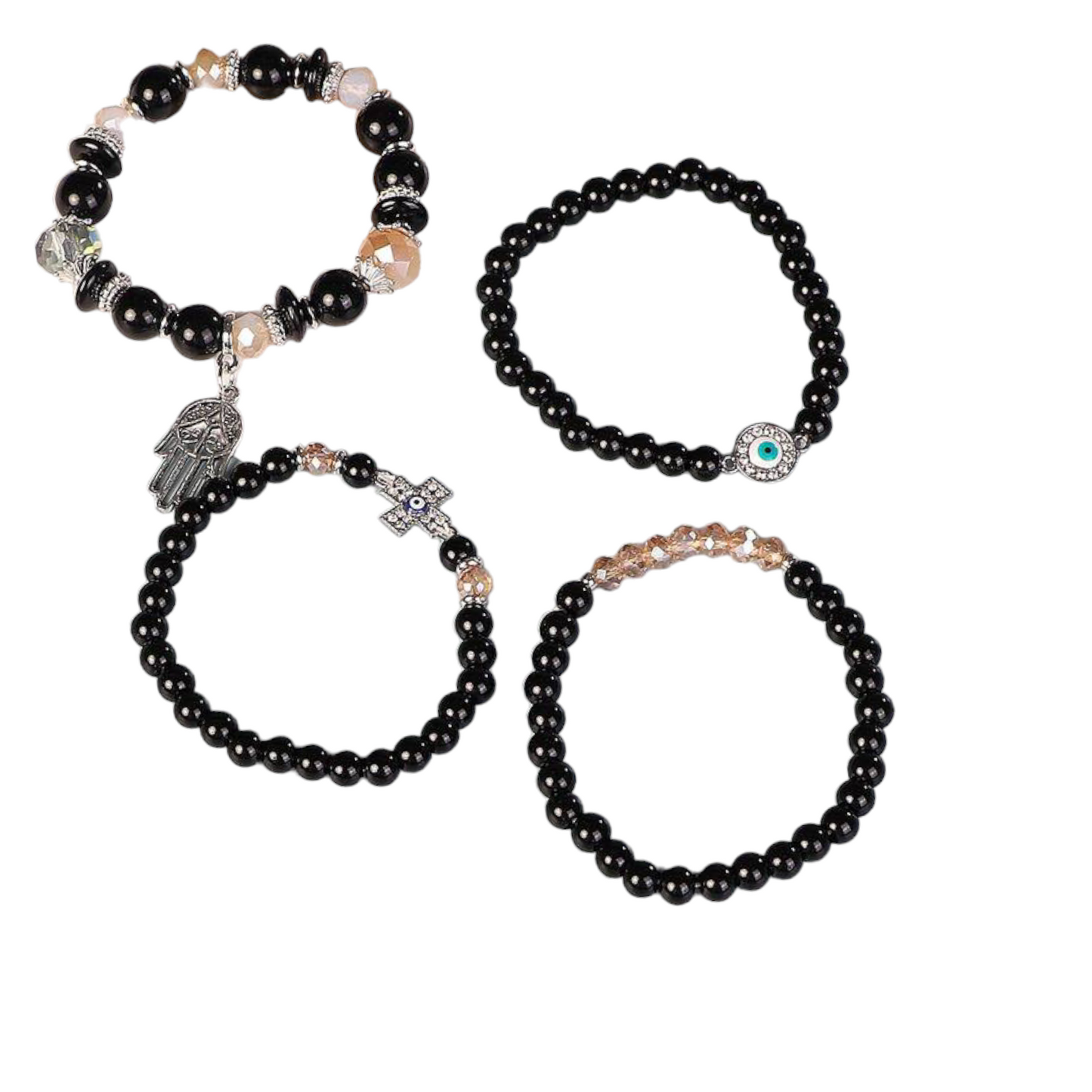 Armband Fatima Hand Perlen und Steine Weiß Schwarz Nazar