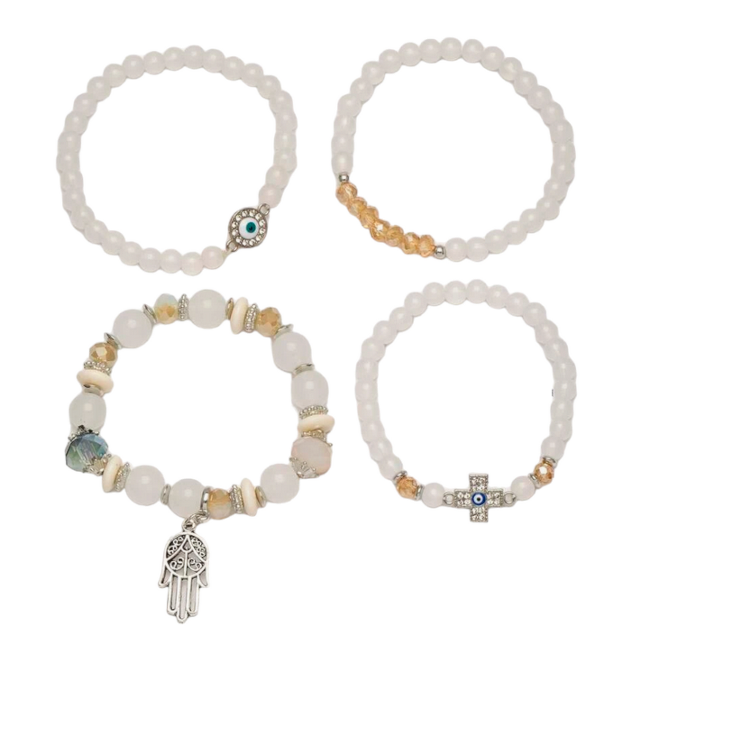 Armband Fatima Hand Perlen und Steine Weiß Schwarz Nazar