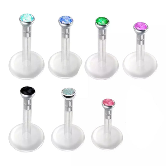 5x Bioflex Piercing Stecker mit Stein 2mm 3mm Klar Rainbow Pink