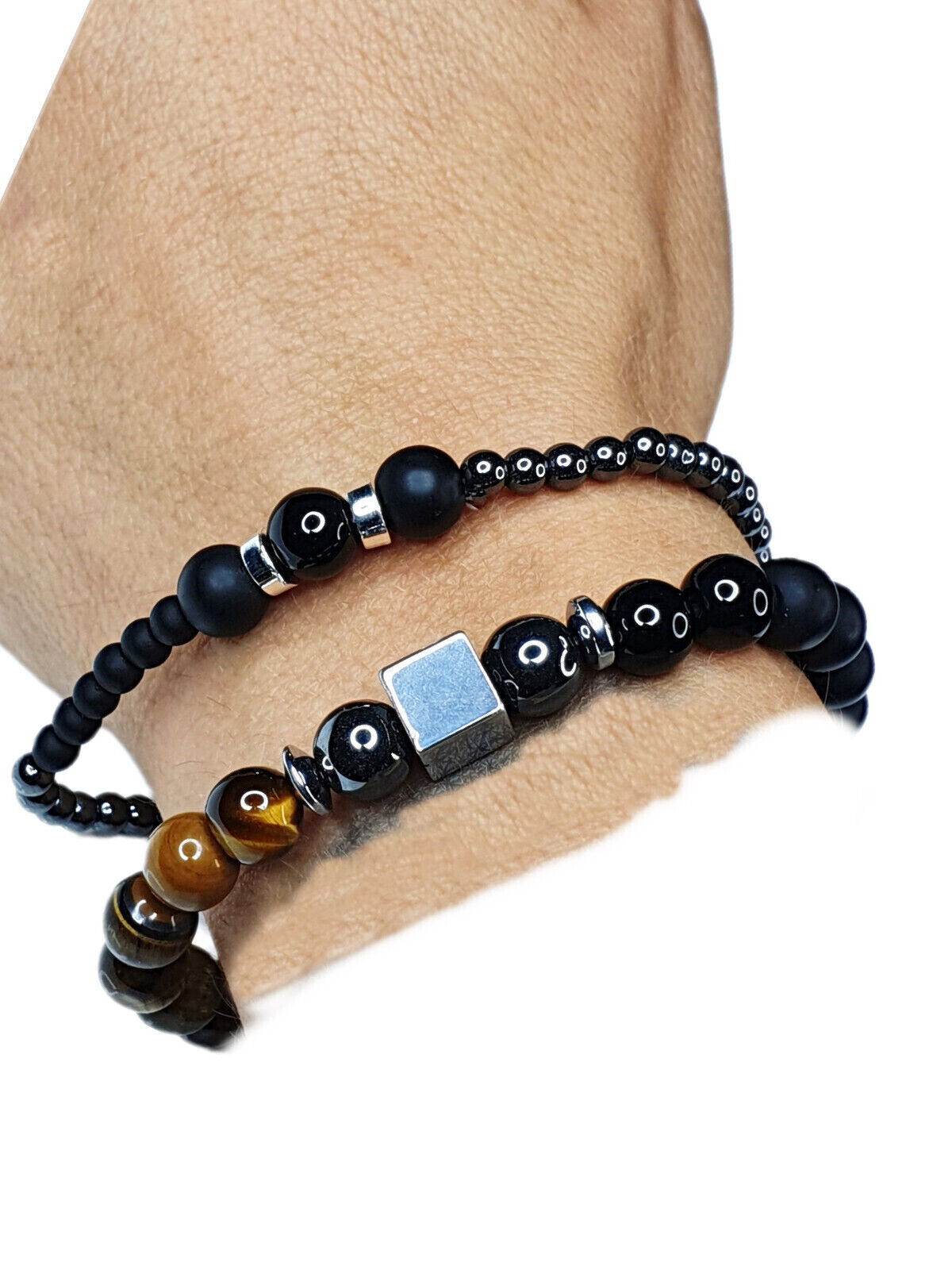 2er SET PARTNERARMBAND Freundschaftsarmbänder in Naturstein Optik