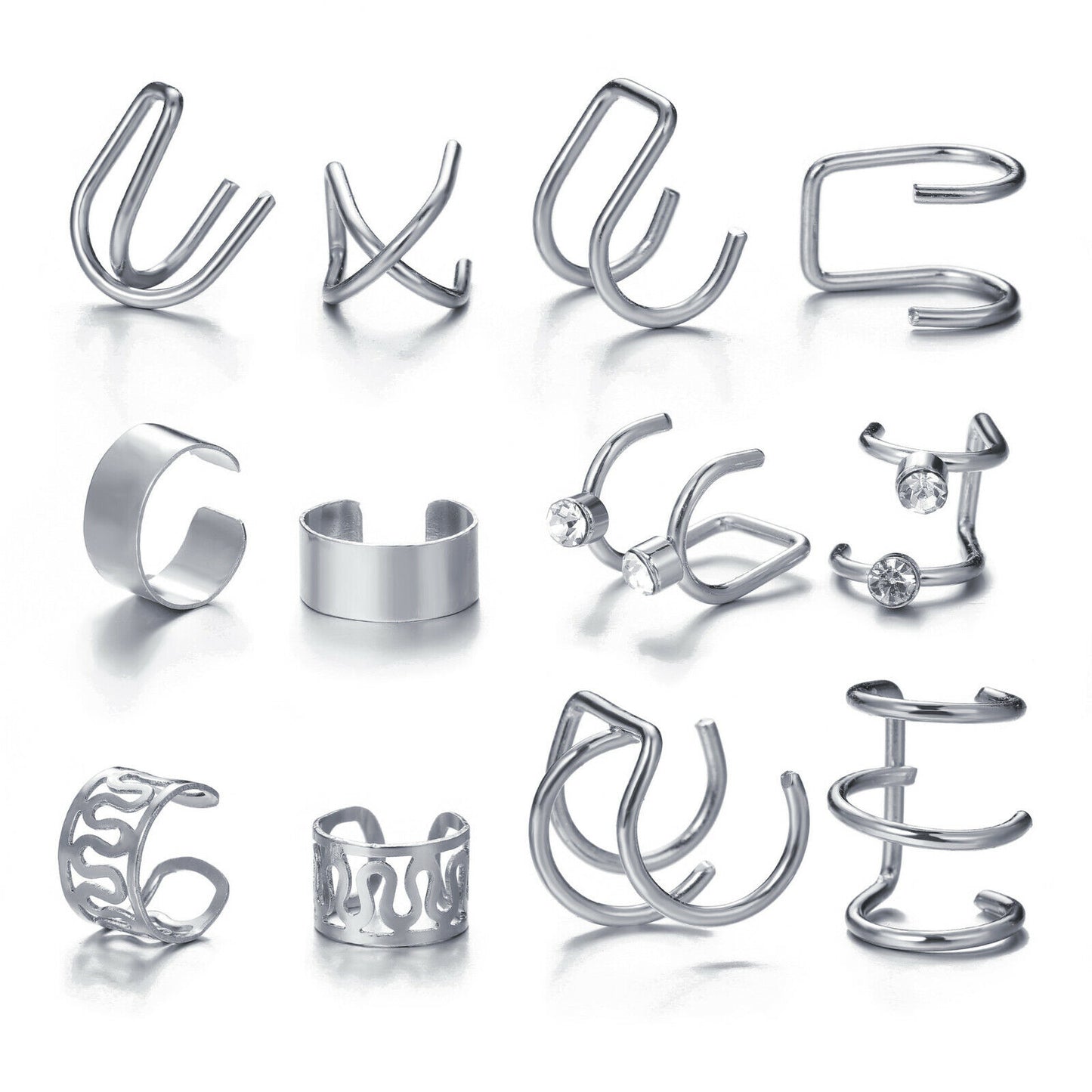12-teiliges Ohrklemmen Set Ohrmanschette Knorpel Ohrclip-Set, Edelstahl-Ohrclip