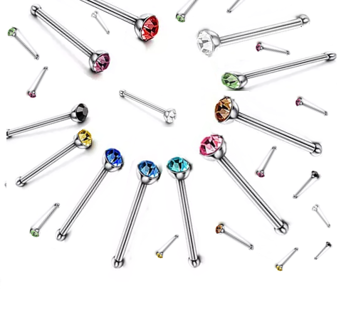 Nasen Piercing Stecker gerade mit Kristall Nose stud Nasenstecker Chirurgenstahl 0,8mm