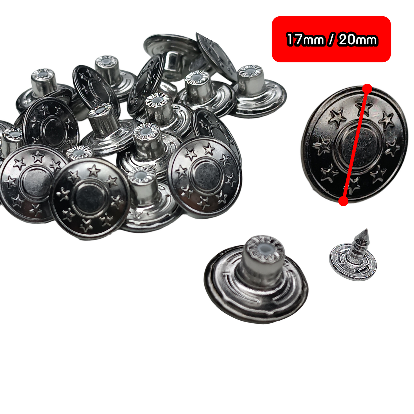 Hosen Ersatz Knöpfe Jeansknöpfe Set Hosen Knöpfe Ø 20 mm, Ø 17 mm, Knopf