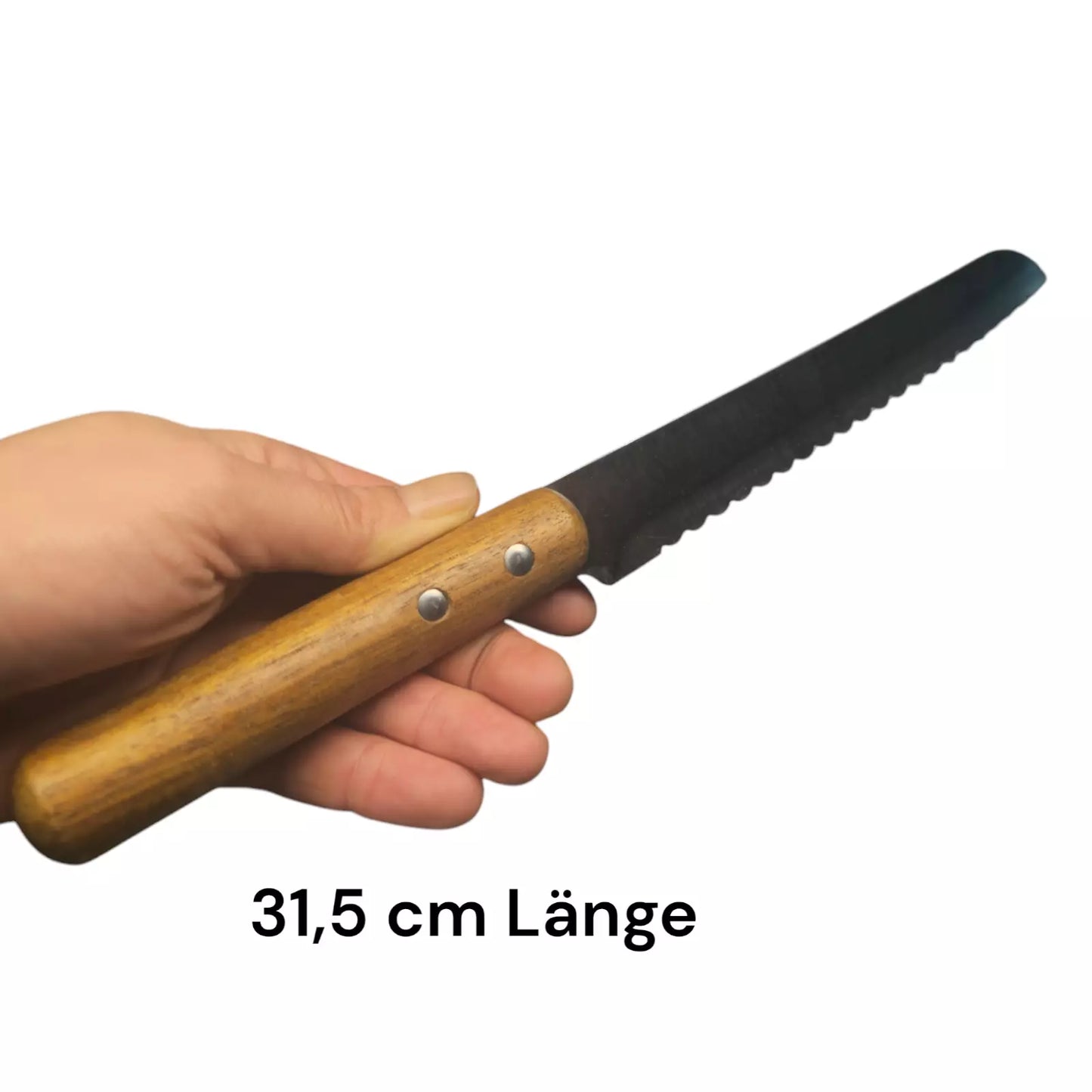 Brotmesser mit 20-cm-Klinge Wellenschliff Griff aus Akazienholz Neu Sehr Scharf