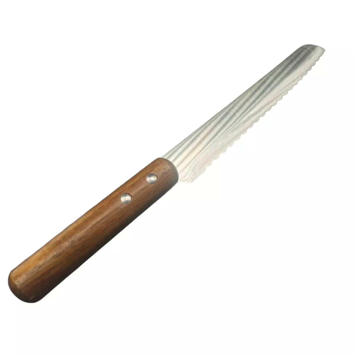 Brotmesser mit 20-cm-Klinge Wellenschliff Griff aus Akazienholz Neu Sehr Scharf