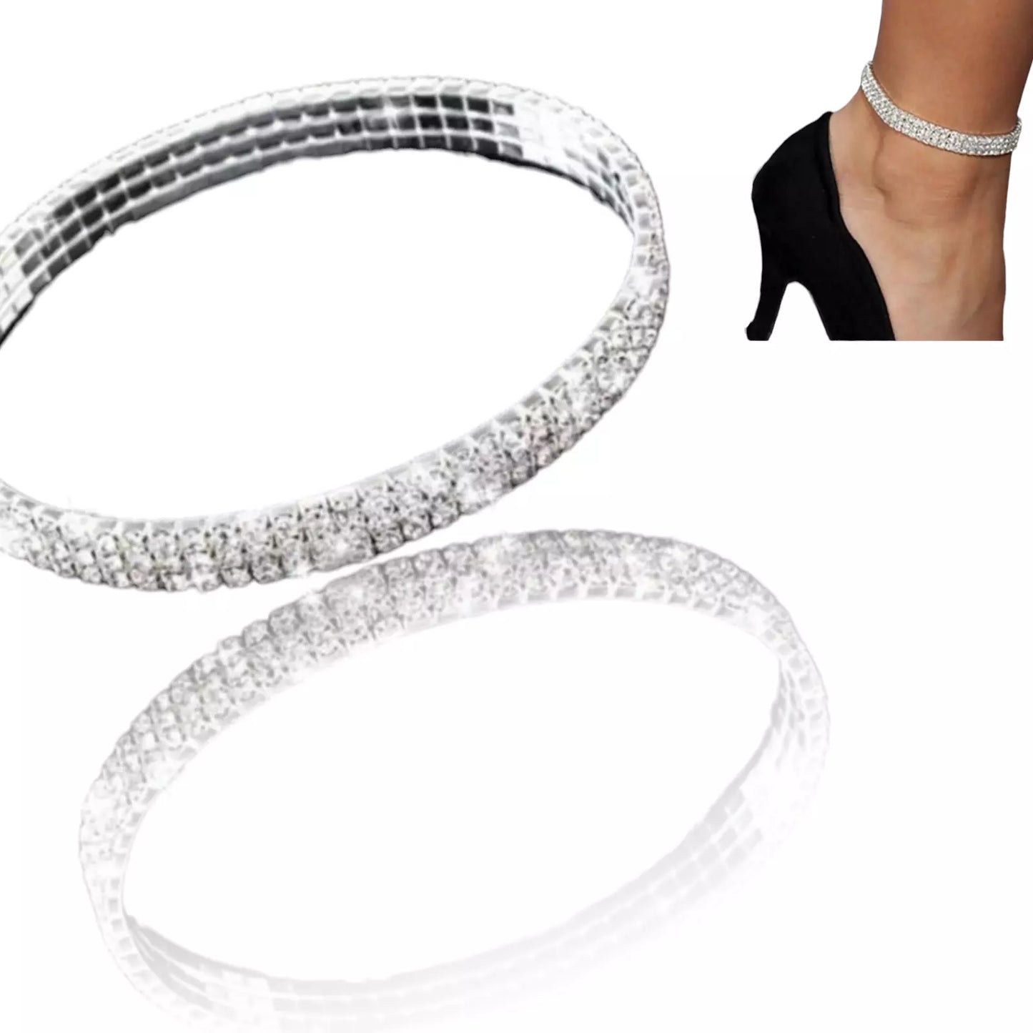 Fußkette mit Strass Glänzend Silber Breit Mäßen
