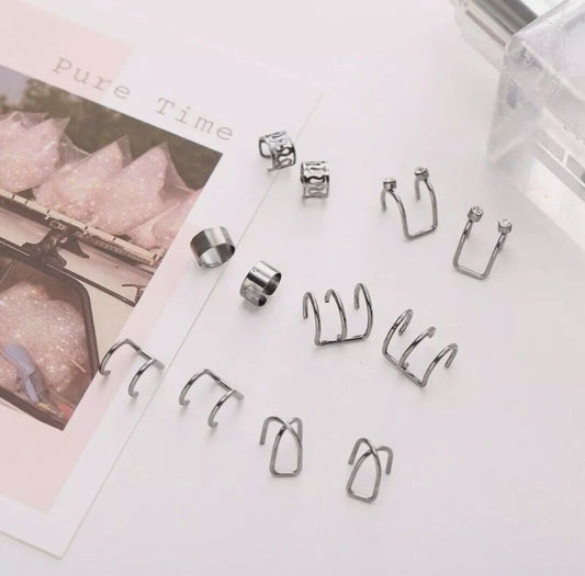 12-teiliges Ohrklemmen Set Ohrmanschette Knorpel Ohrclip-Set, Edelstahl-Ohrclip