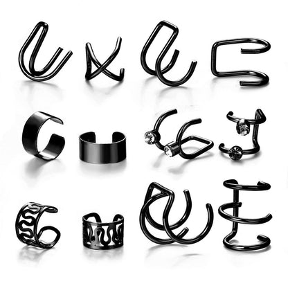 12-teiliges Ohrklemmen Set Ohrmanschette Knorpel Ohrclip-Set, Edelstahl-Ohrclip